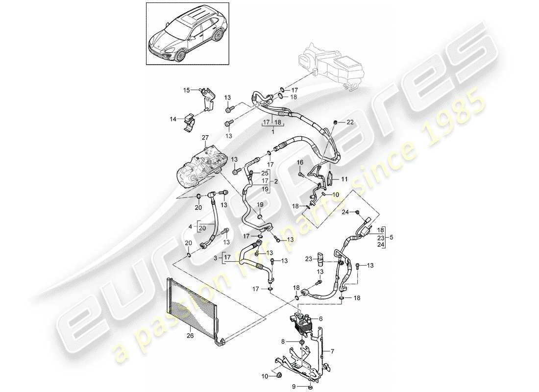 porsche 2015 (cayenne e2 92a) circuit frigorifique schéma des pièces