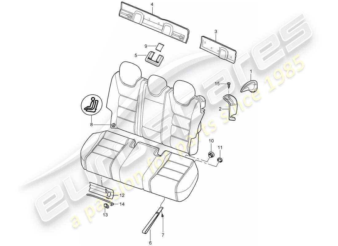porsche 2005 (cayenne e1 9pa) dossier de banquette arrière schéma des pièces