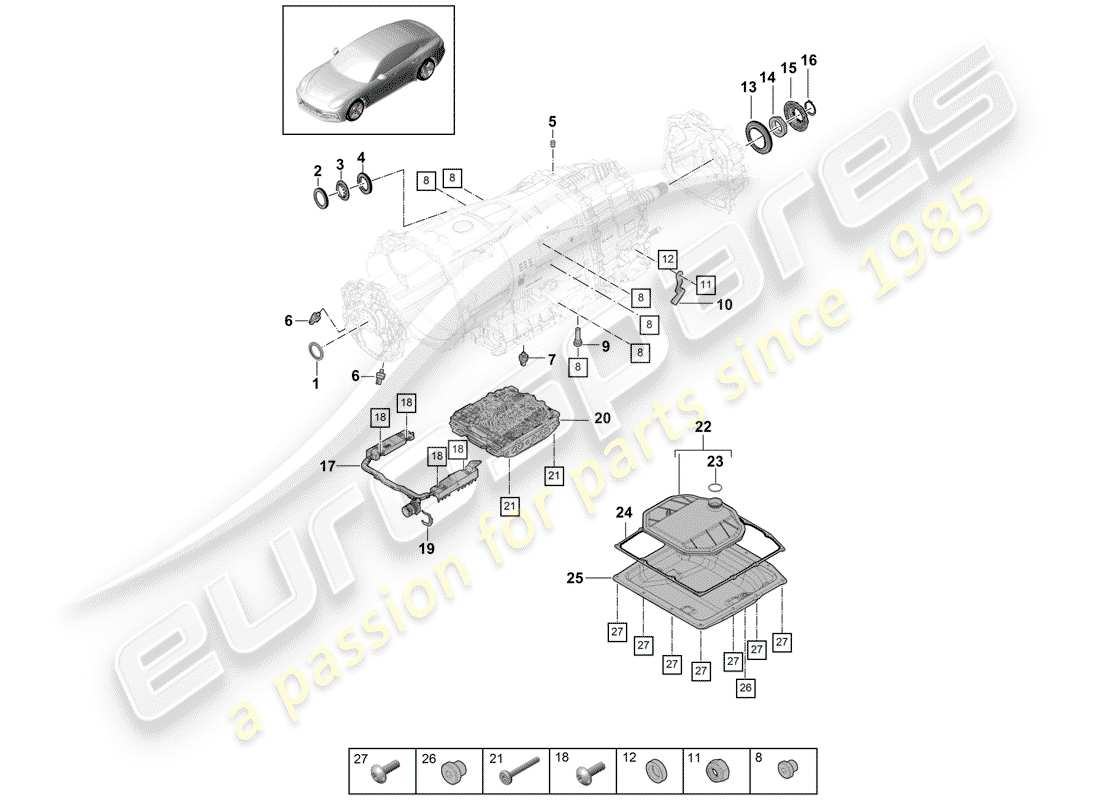 porsche 2019 (panamera 971-1) 8-speed boîte de vitesses à double embrayage schéma des pièces