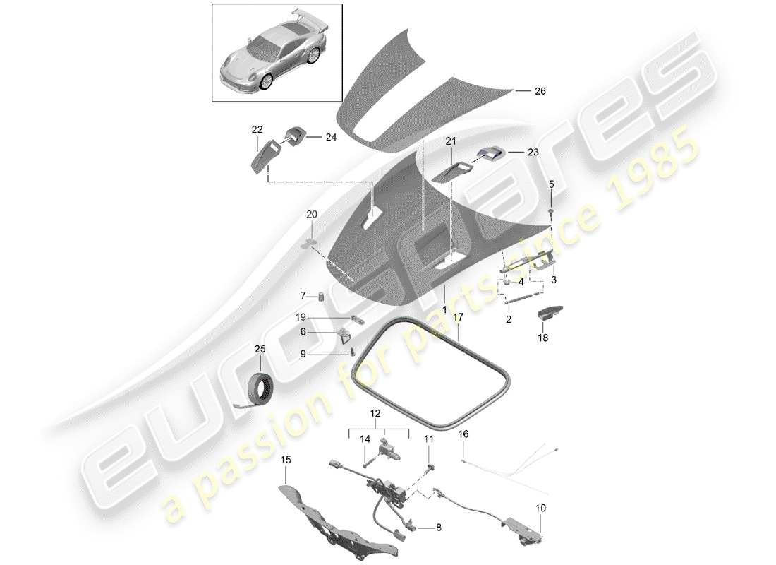 porsche 991 turbo (2020) diagramme des pièces du capot