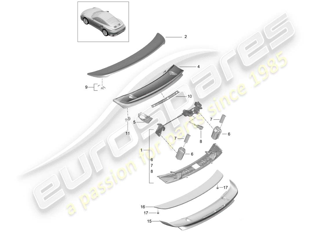 porsche 991 turbo (2020) spoiler arrière schéma des pièces
