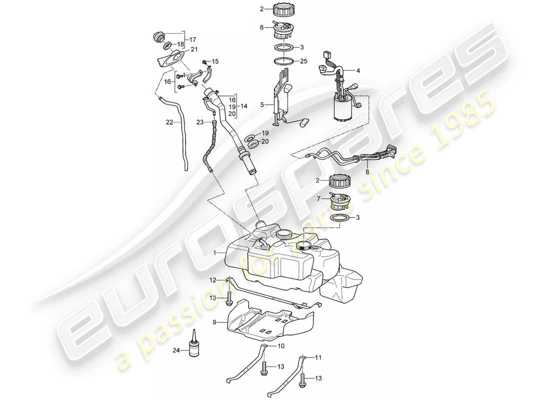 porsche 2007 (997-1 gt3) réservoir d'essence schéma des pièces
