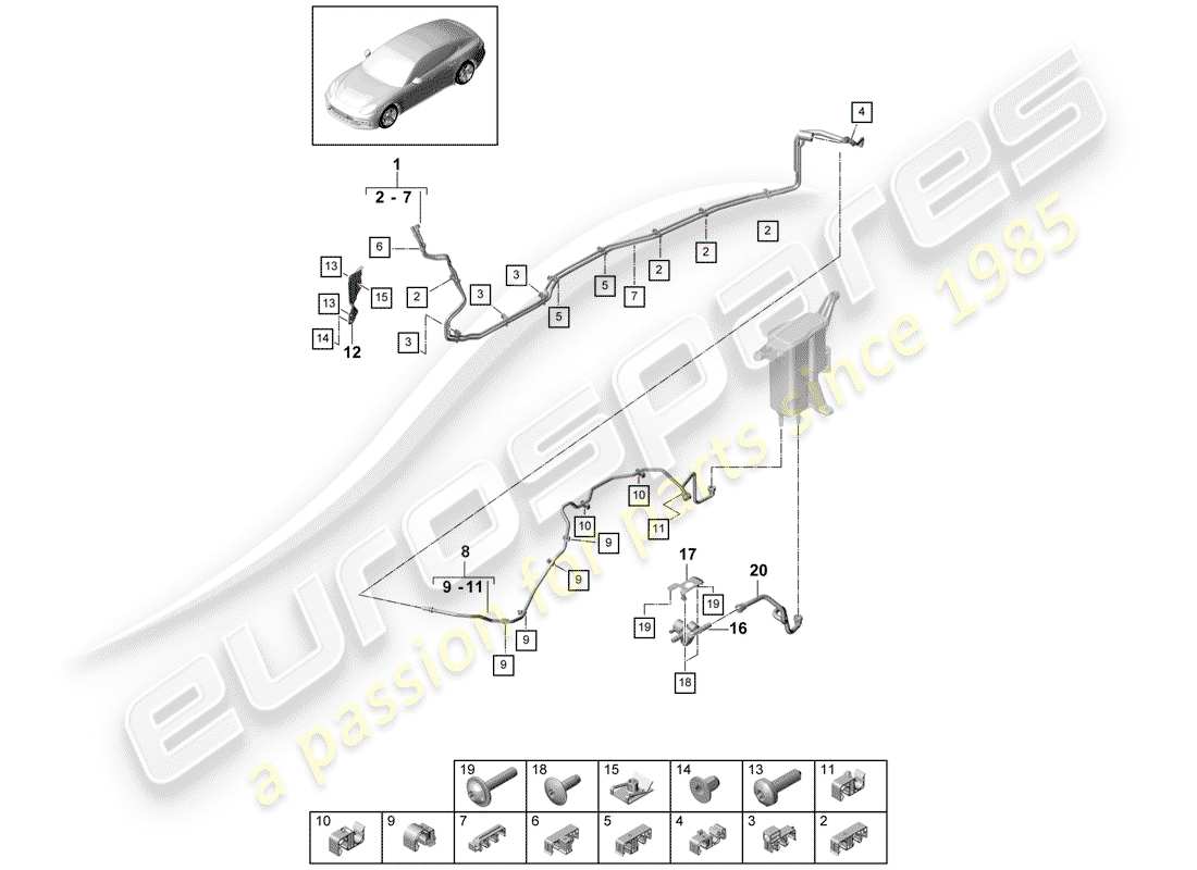 porsche 2020 (panamera 971-1) conduite de carburant schéma des pièces