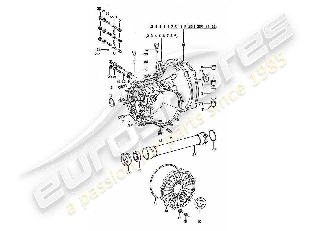 porsche 1977 (911 turbo) transmission de remplacement - carter de transmission schéma des pièces