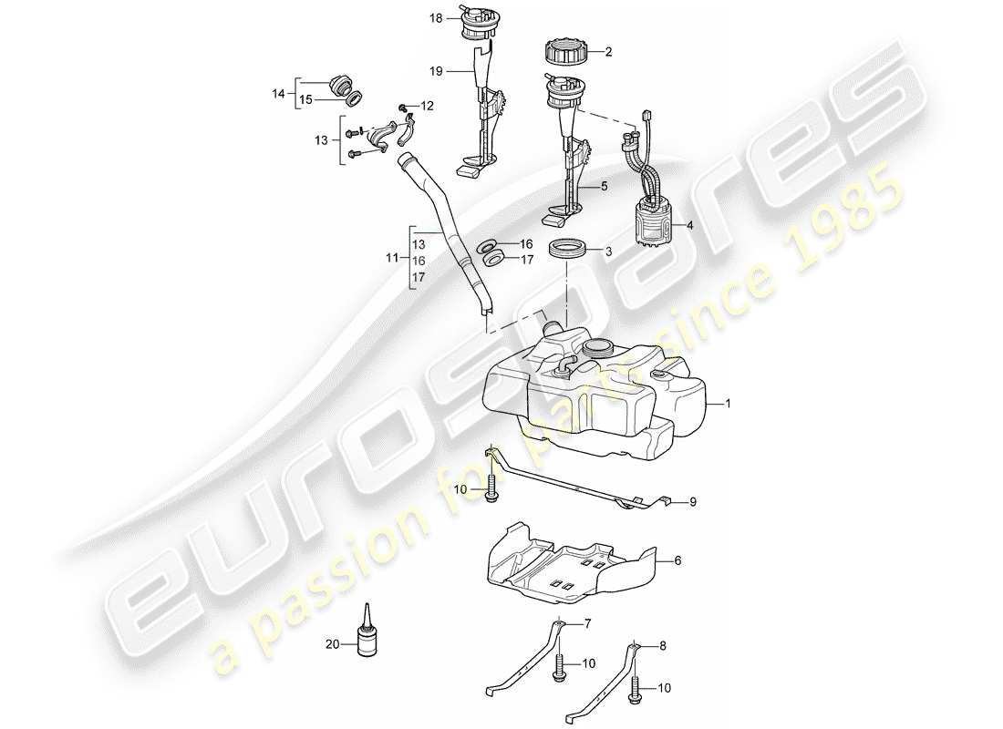 porsche 2007 (987 boxster) réservoir d'essence schéma des pièces
