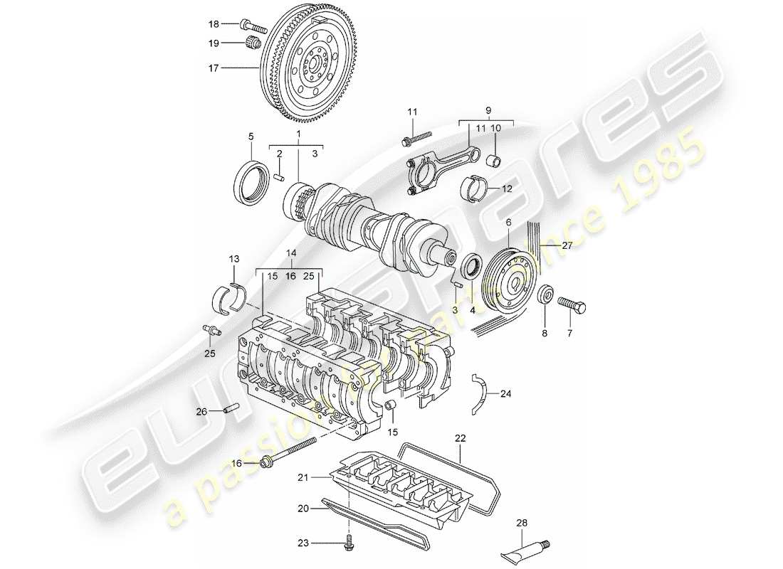 porsche 2007 (987 boxster) diagramme de pièce de vilebrequin