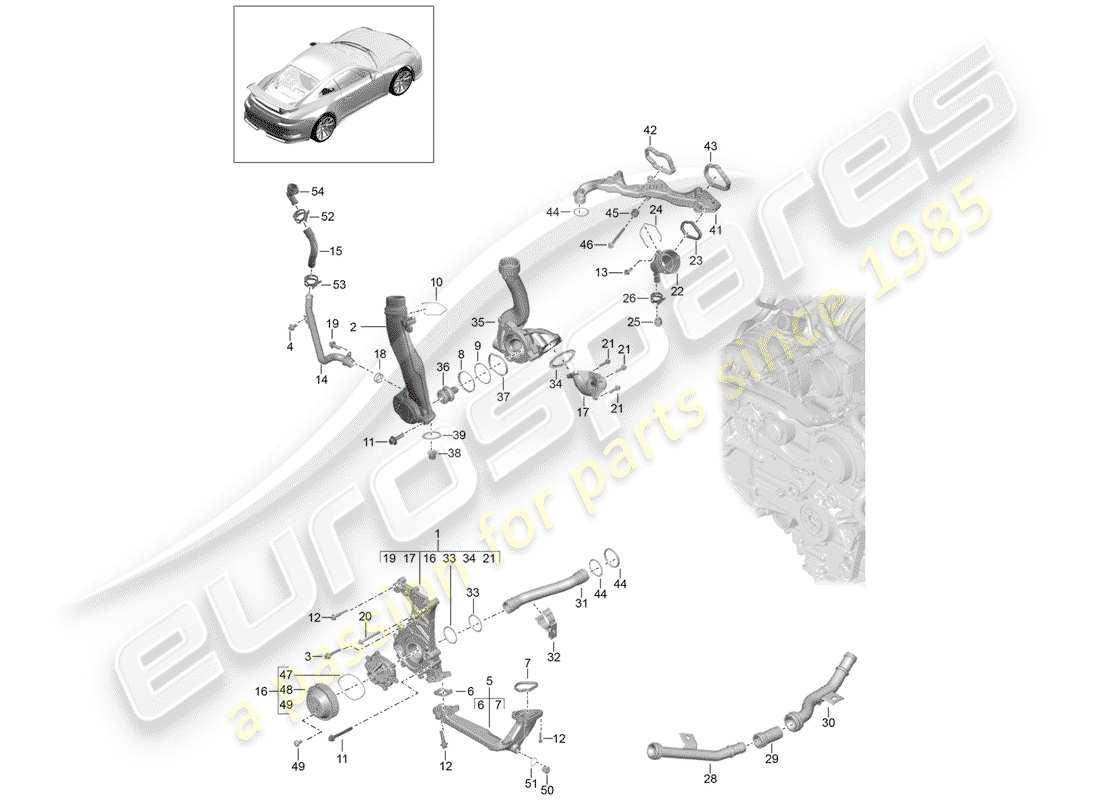 porsche 2016 (991-1 r/gt3/rs) pompe à eau schéma des pièces