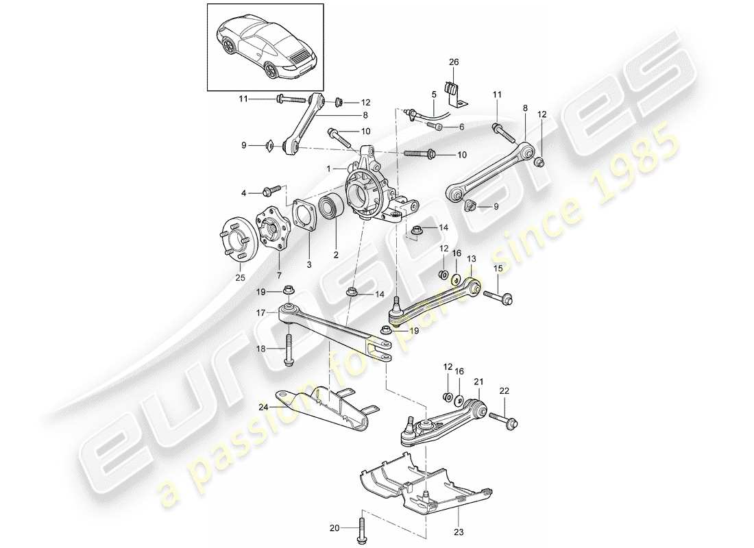 porsche 2007 (997-1) essieu arrière schéma des pièces