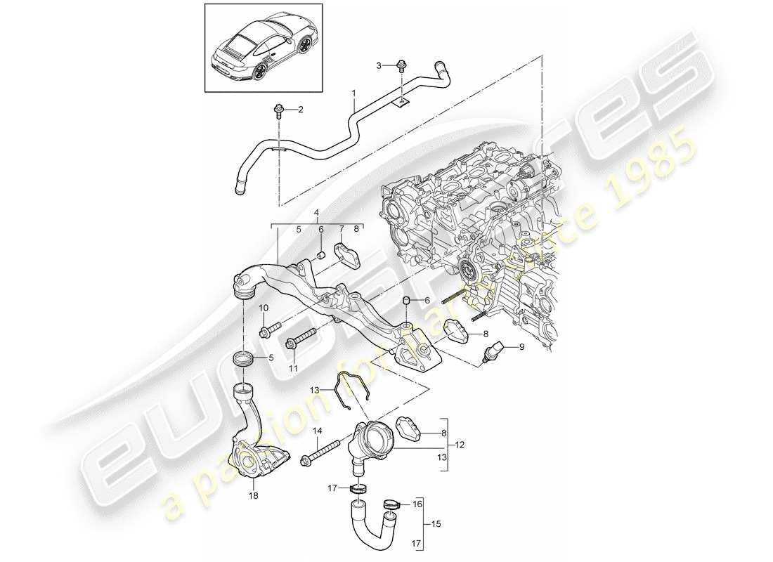 porsche 2012 (997-2 turbo / gt2 rs) schéma des pièces du sous-châssis
