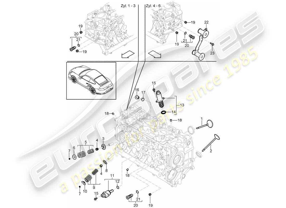 porsche 2012 (997-2 turbo / gt2 rs) culasse schéma des pièces
