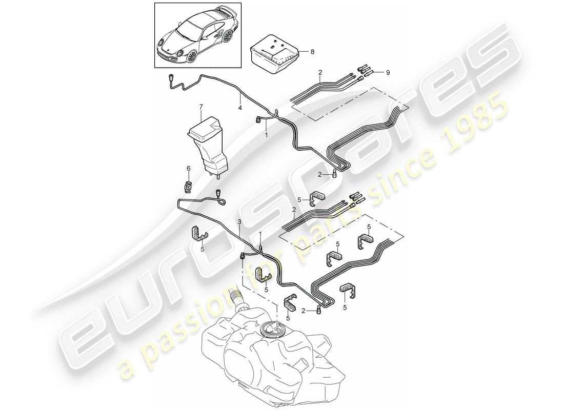 porsche 2013 (997-2 turbo / gt2 rs) système de carburant schéma des pièces