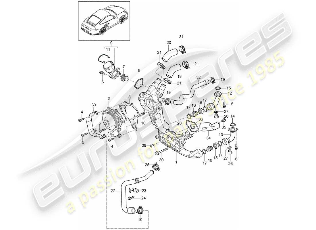 porsche 2013 (997-2 turbo / gt2 rs) pompe à eau schéma des pièces