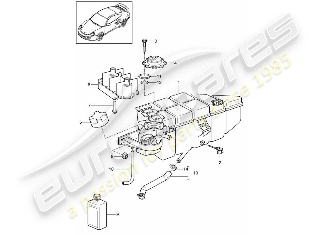 porsche 2013 (997-2 turbo / gt2 rs) refroidissement par eau 4 schéma des pièces