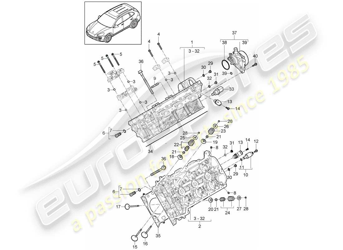 porsche 2011 (cayenne e2 92a) culasse schéma des pièces