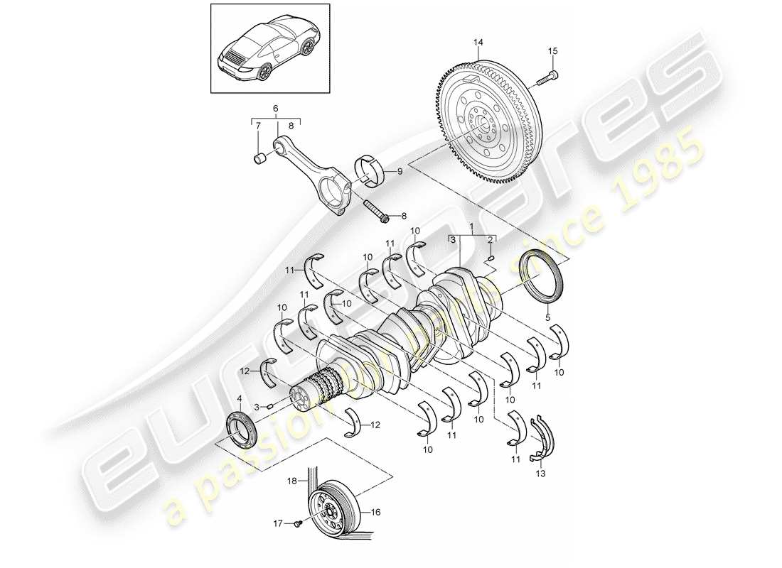porsche 2012 (997-2) vilebrequin schéma des pièces