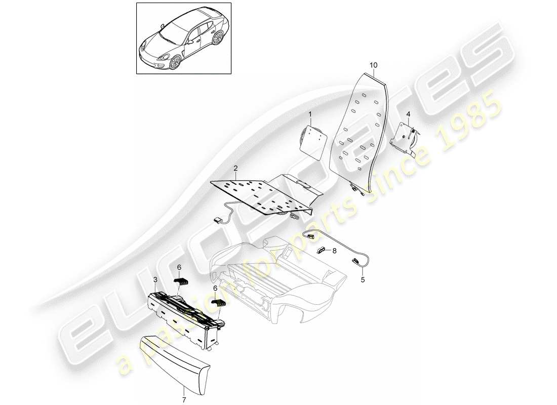 porsche 2010 (panamera 970) réglage du support lombaire schéma des pièces