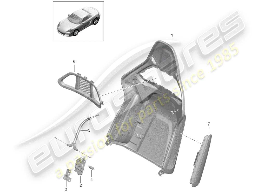 porsche 2020 (718 boxster) coque de dossier schéma des pièces