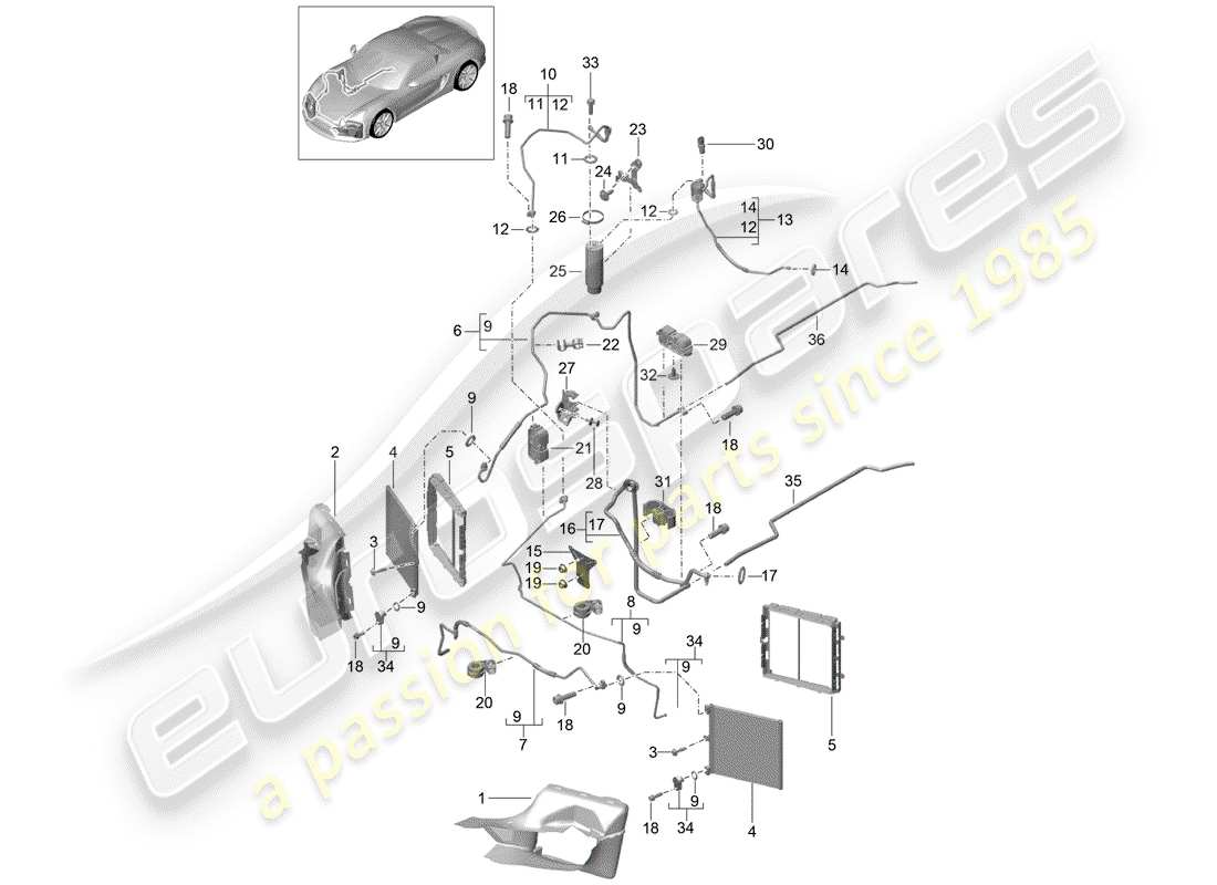 porsche 2016 (981 boxster spyder) circuit réfrigérant schéma des pièces