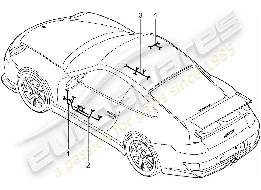 porsche 2007 (997-1 gt3) faisceaux de câbles schéma des pièces