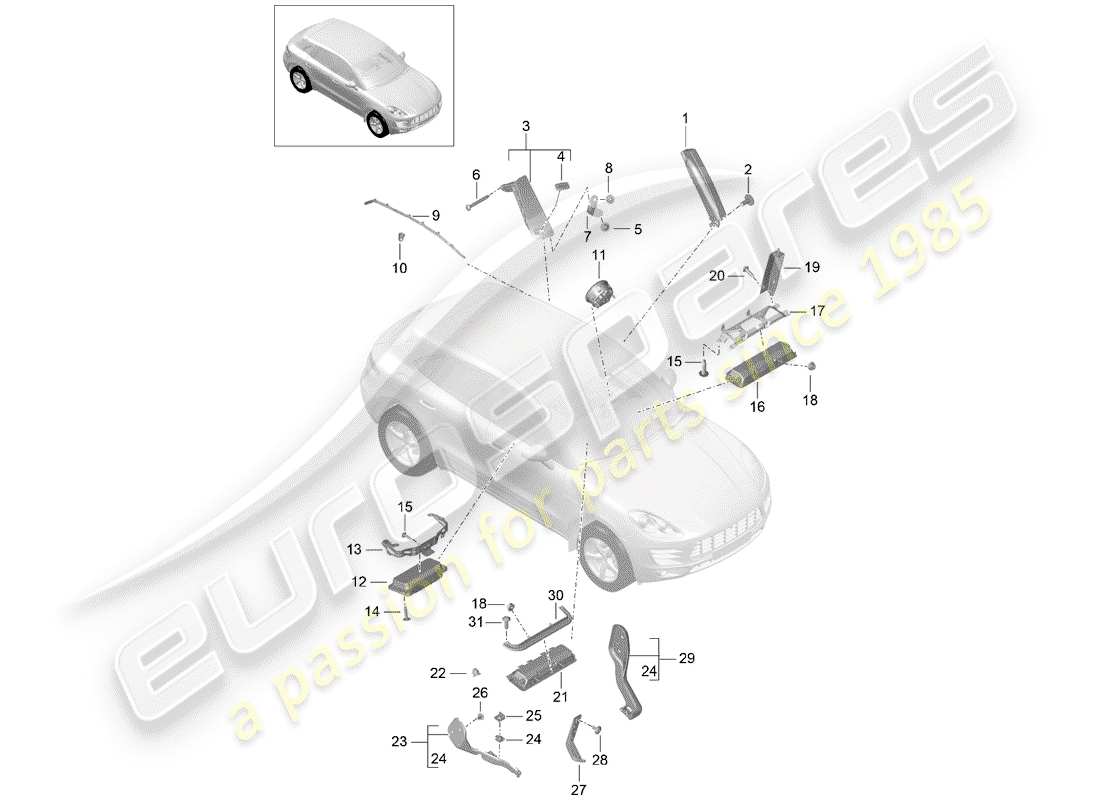 porsche macan (2015) schéma des pièces de l'airbag