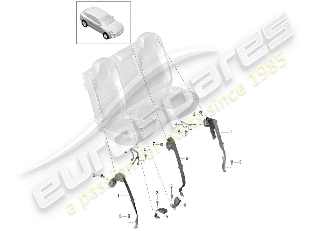 porsche 2015 (macan) ceinture de sécurité à trois points schéma des pièces