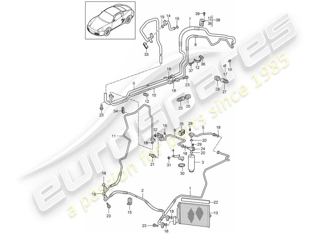 porsche 2012 (987 cayman) circuit frigorifique schéma des pièces