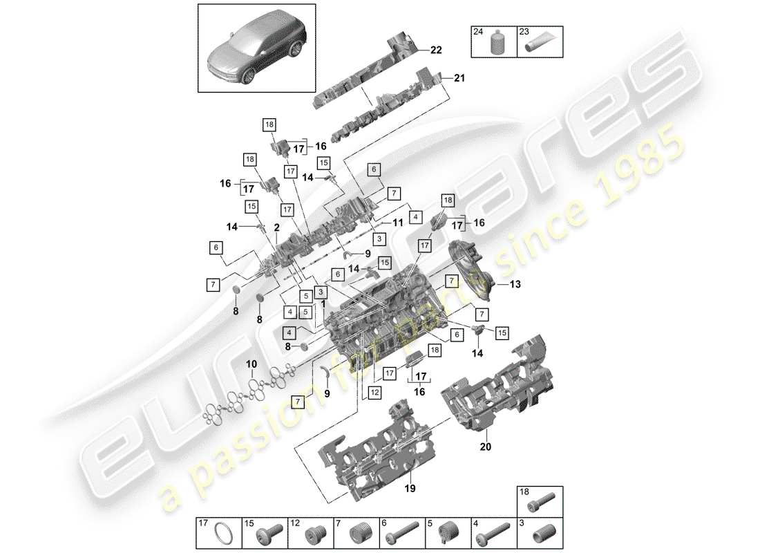 porsche 2019 (cayenne e3 9ya/9yb) couvercle de culasse schéma des pièces