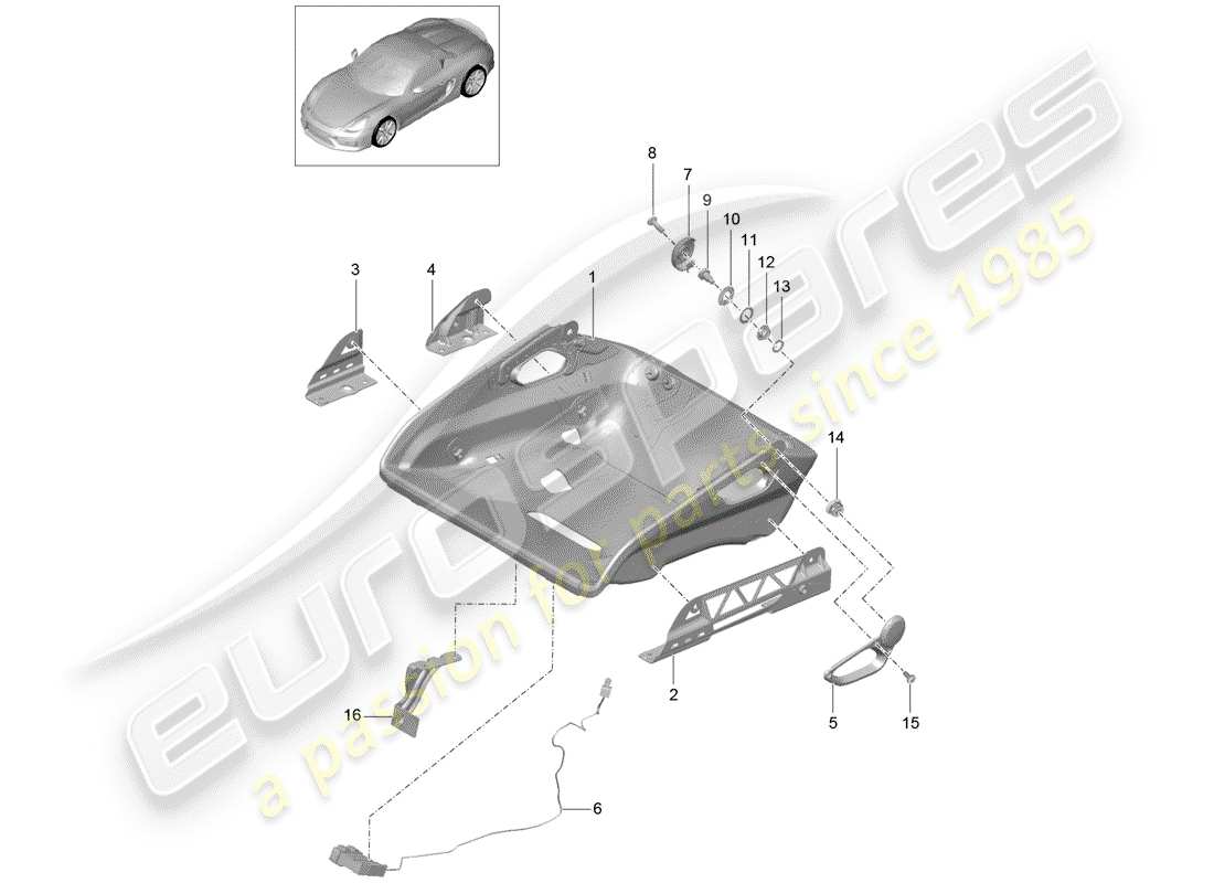 porsche 2016 (981 boxster spyder) siège schéma des pièces