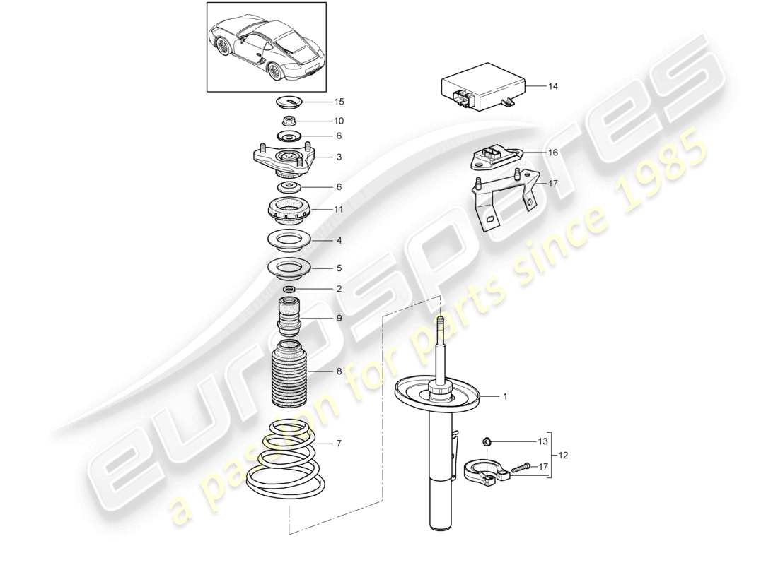 porsche 2009 (987 cayman) suspension jambe de suspension, complète schéma des pièces