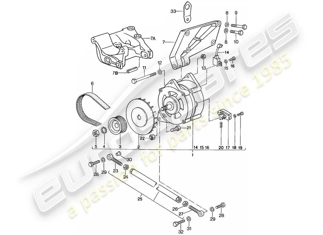 porsche 1987 (924s) alternateur - avec : - attaches schéma des pièces