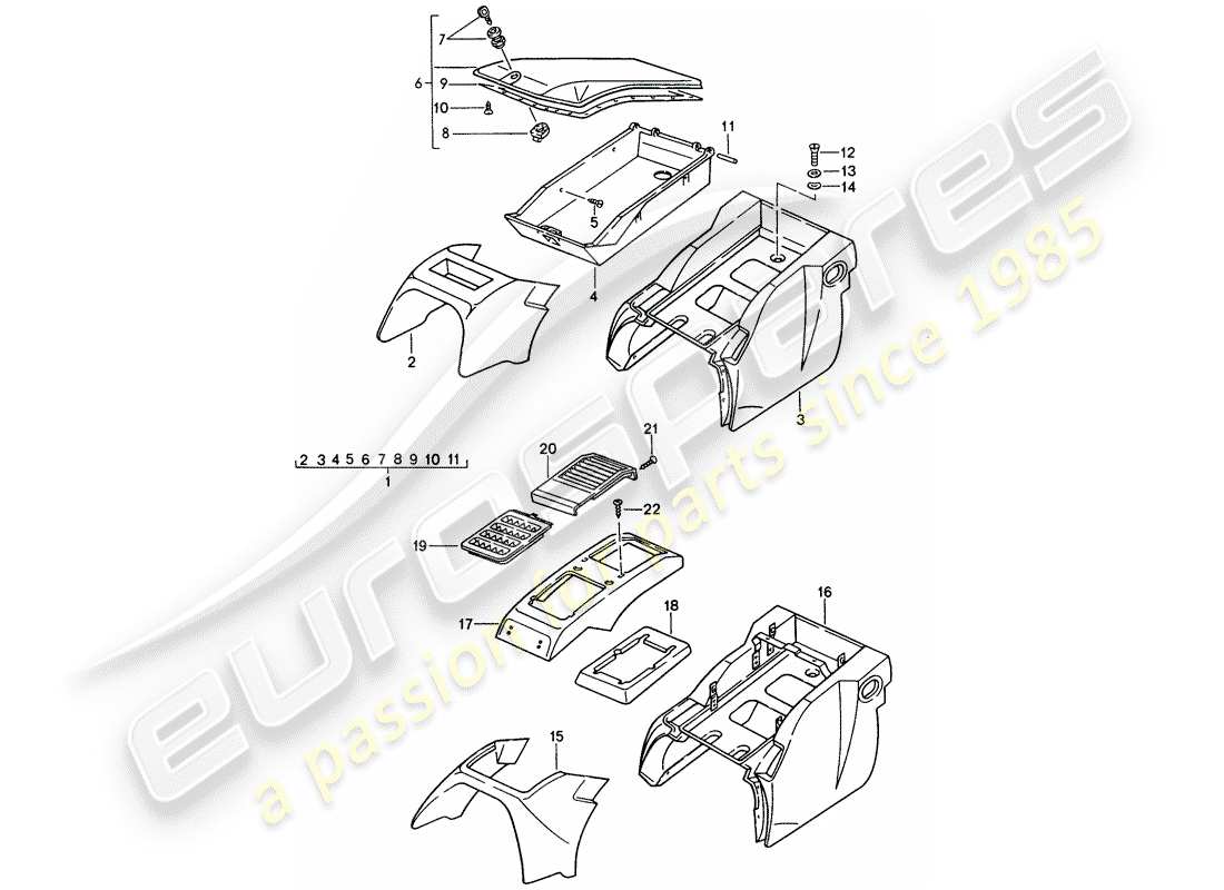 porsche 1988 (928) boîte de rangement schéma des pièces