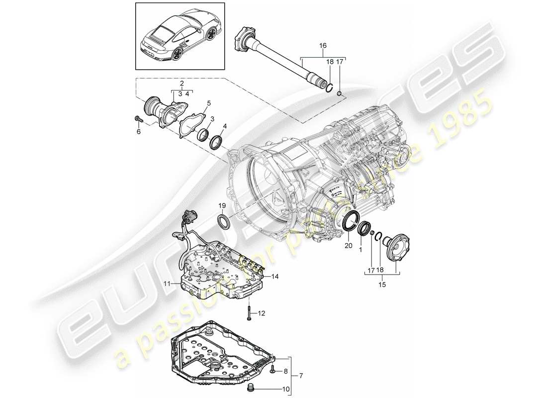 porsche 2013 (997-2 turbo / gt2 rs) -pdk-diagramme des pièces