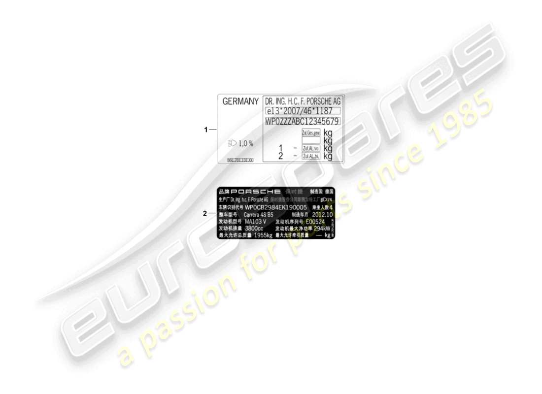 porsche 2007 (987 cayman) signes/avis schéma des pièces