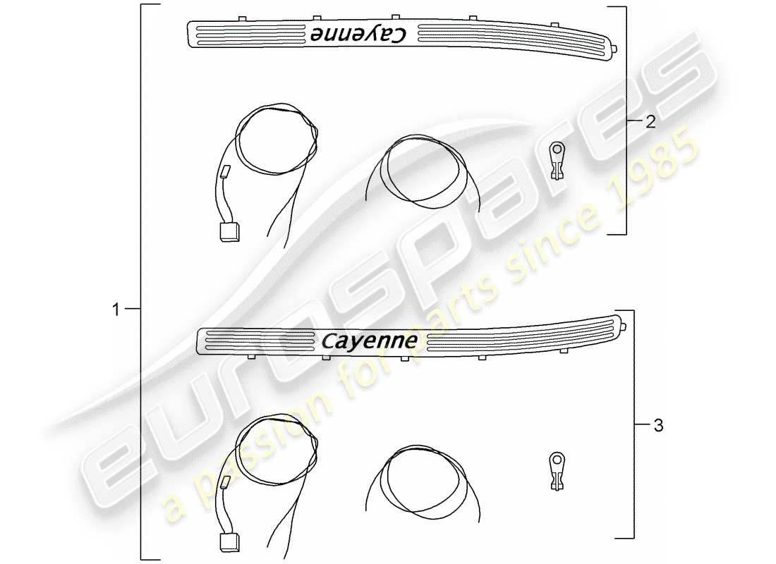 porsche 2011 (tequipment cayenne) plaque de seuil - panneau de seuil schéma des pièces