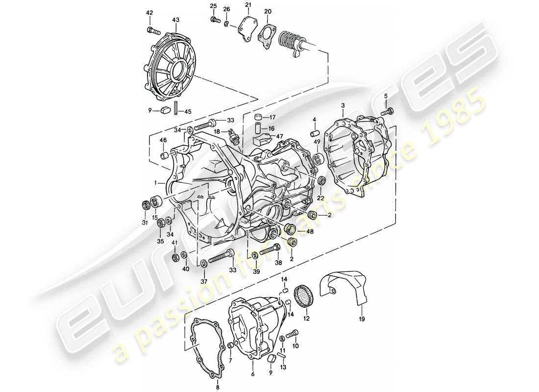 porsche 1988 (944) transmission de remplacement - carter de transmission - boite de vitesses manuelle schéma des pièces