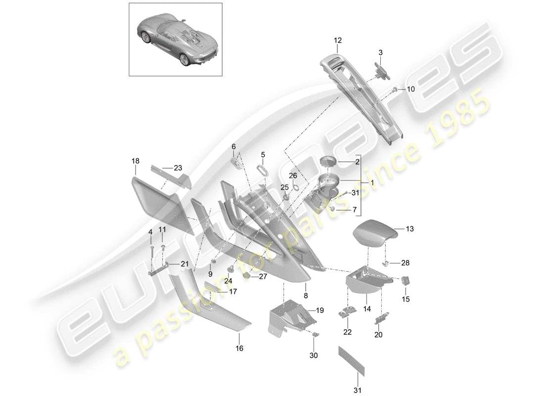 porsche 918 spyder (2015) console centrale schéma des pièces