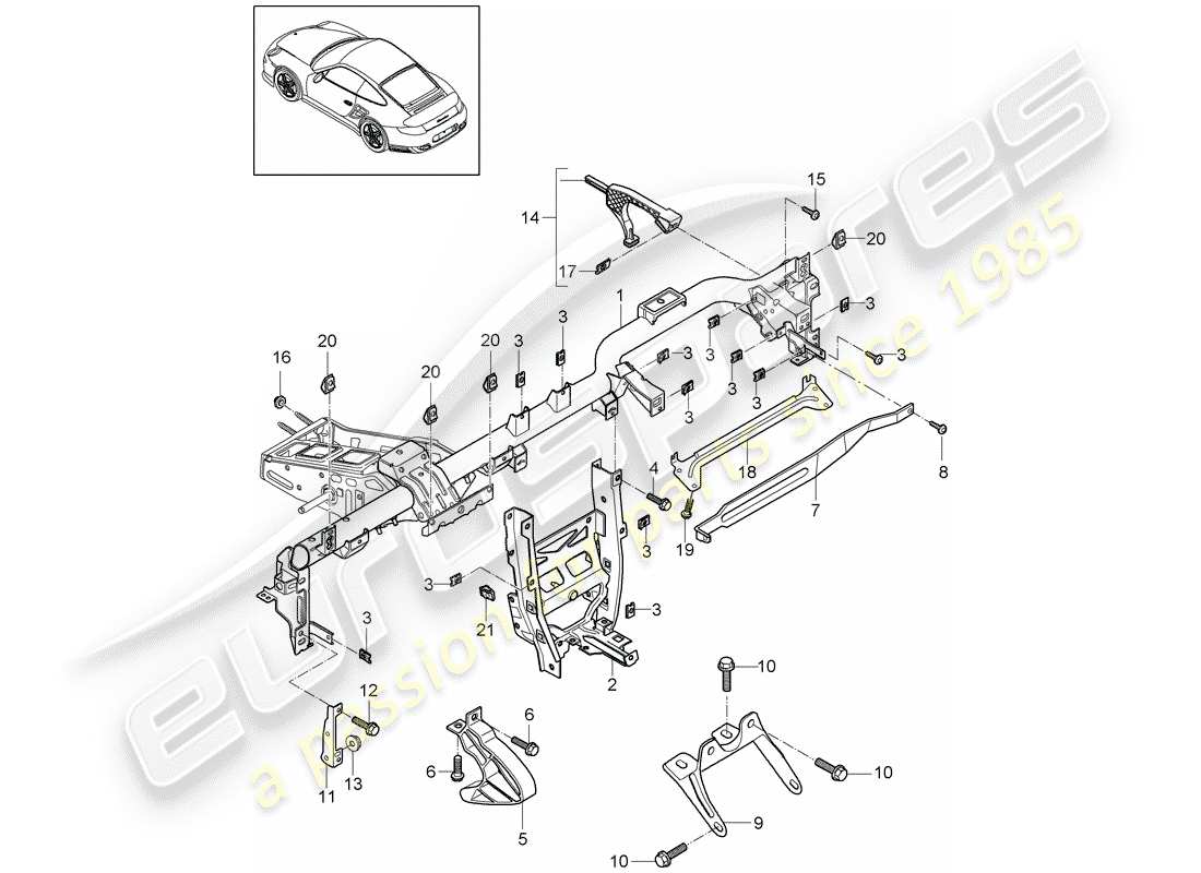 porsche 2012 (997-2 turbo / gt2 rs) cadre de retenue schéma des pièces