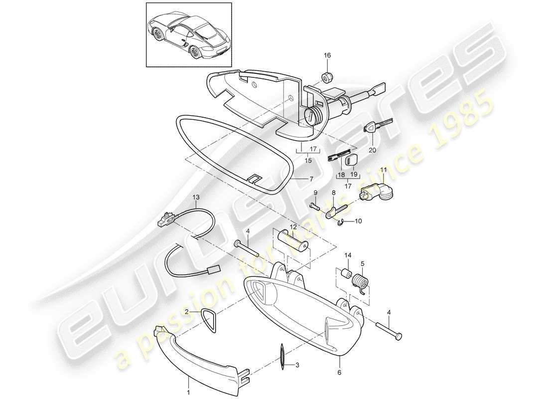 porsche 2012 (987 cayman) poignée de porte schéma des pièces