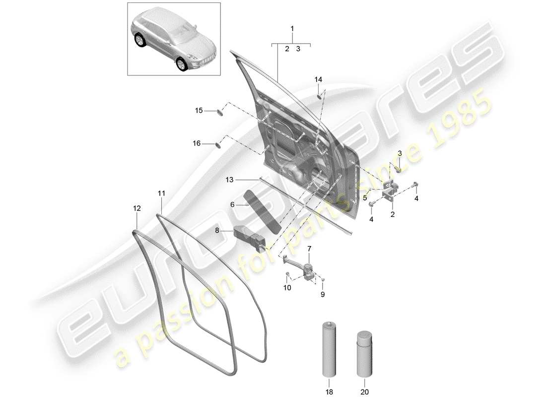 porsche 2014 (macan) coque de porte schéma des pièces