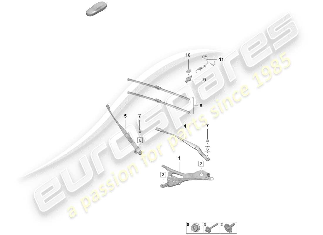 porsche 2019 (992-1) système d'essuie-glace compl. diagramme de pièce