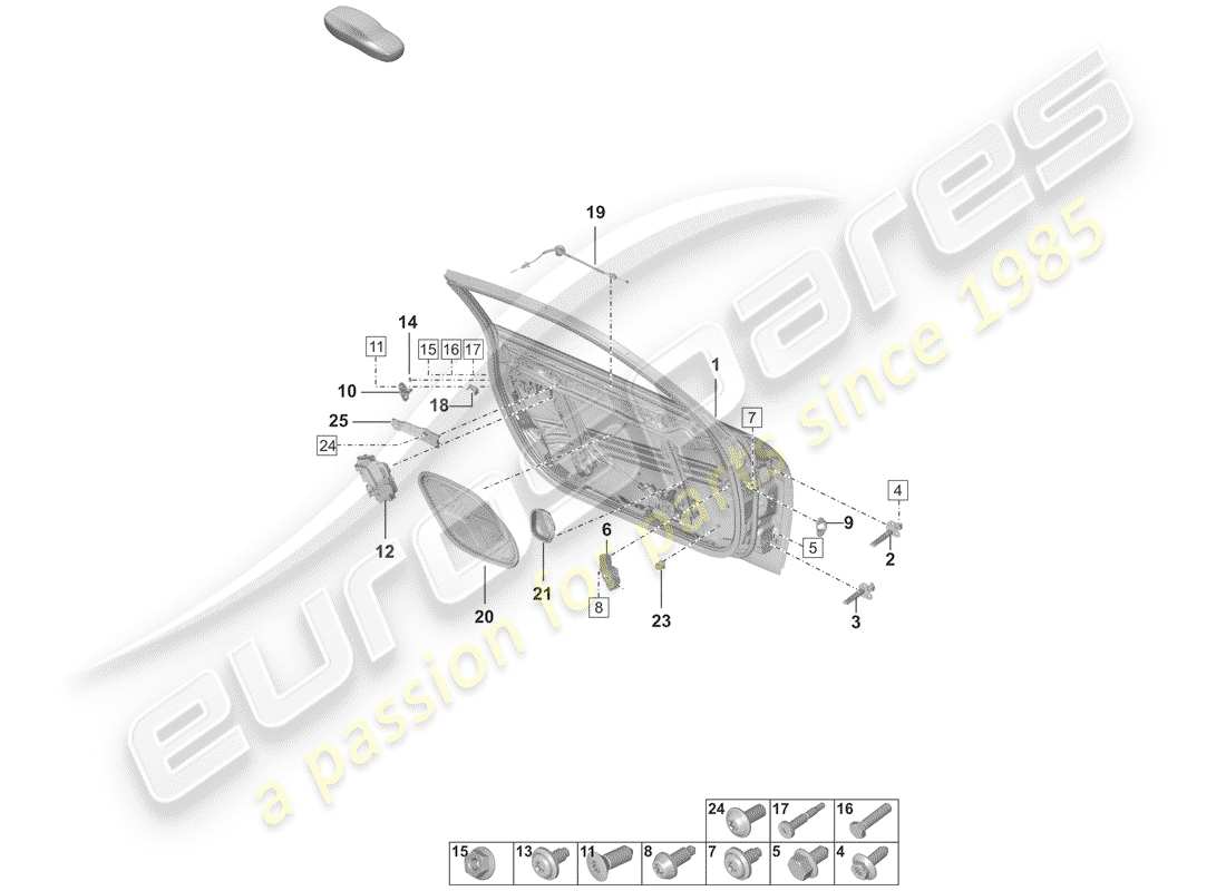porsche 2019 (992-1) coque de porte schéma des pièces