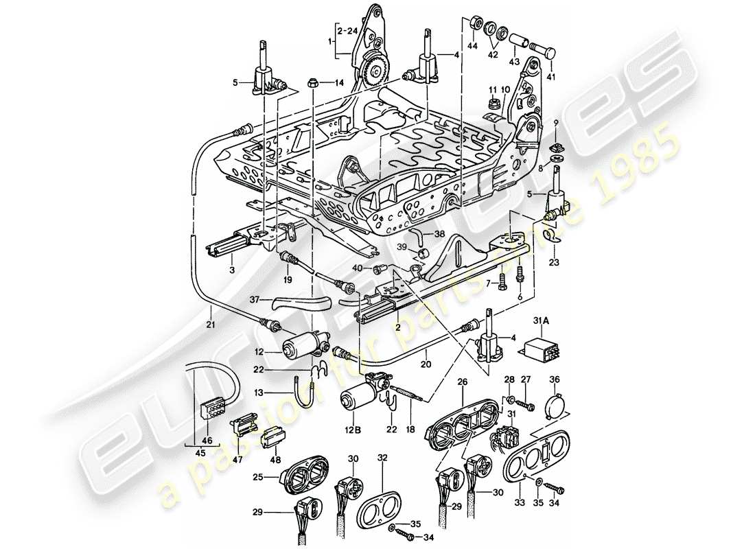 porsche 1984 (911) cadre pour siège - électrique schéma des pièces