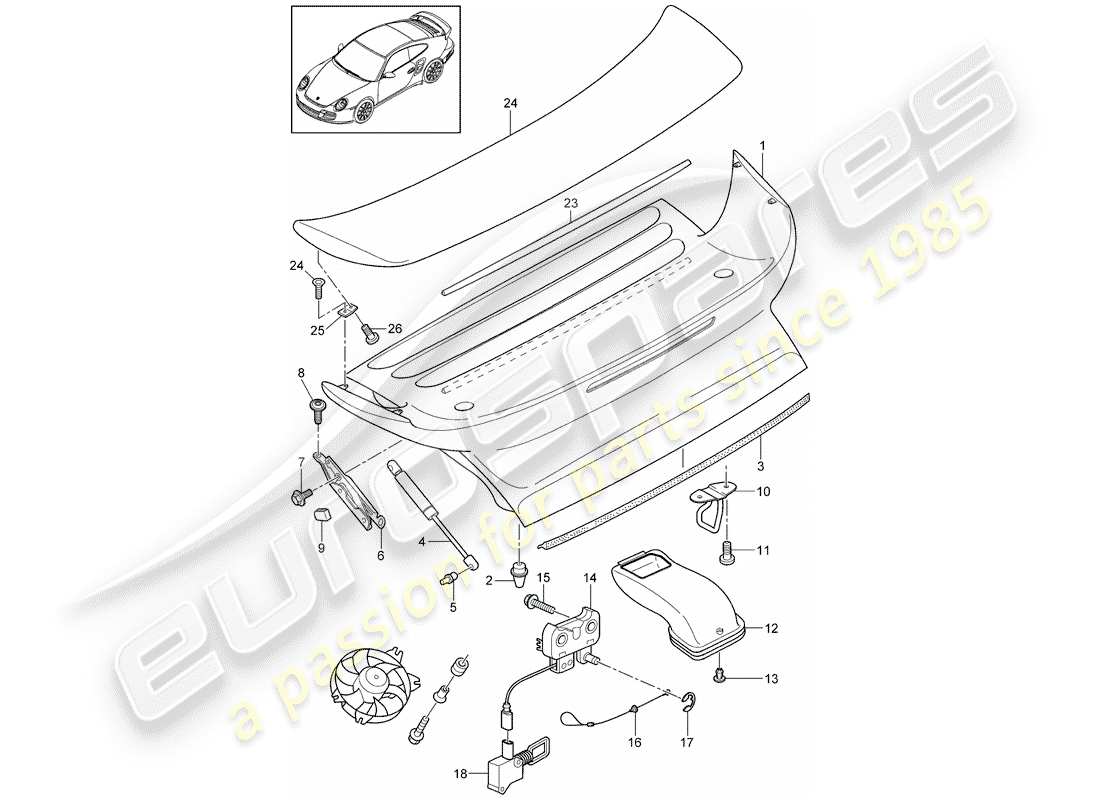 porsche 2012 (997-2 turbo / gt2 rs) couverture diagramme de pièce