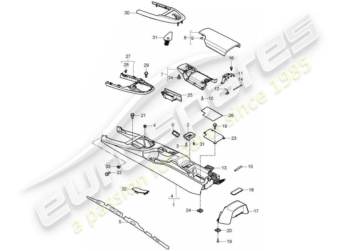 porsche 2005 (997-1) console centrale schéma des pièces