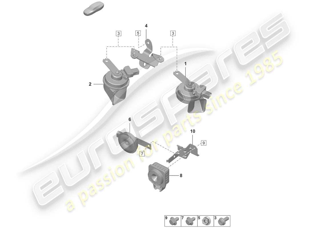porsche 2019 (992-1) klaxon de fanfare schéma des pièces