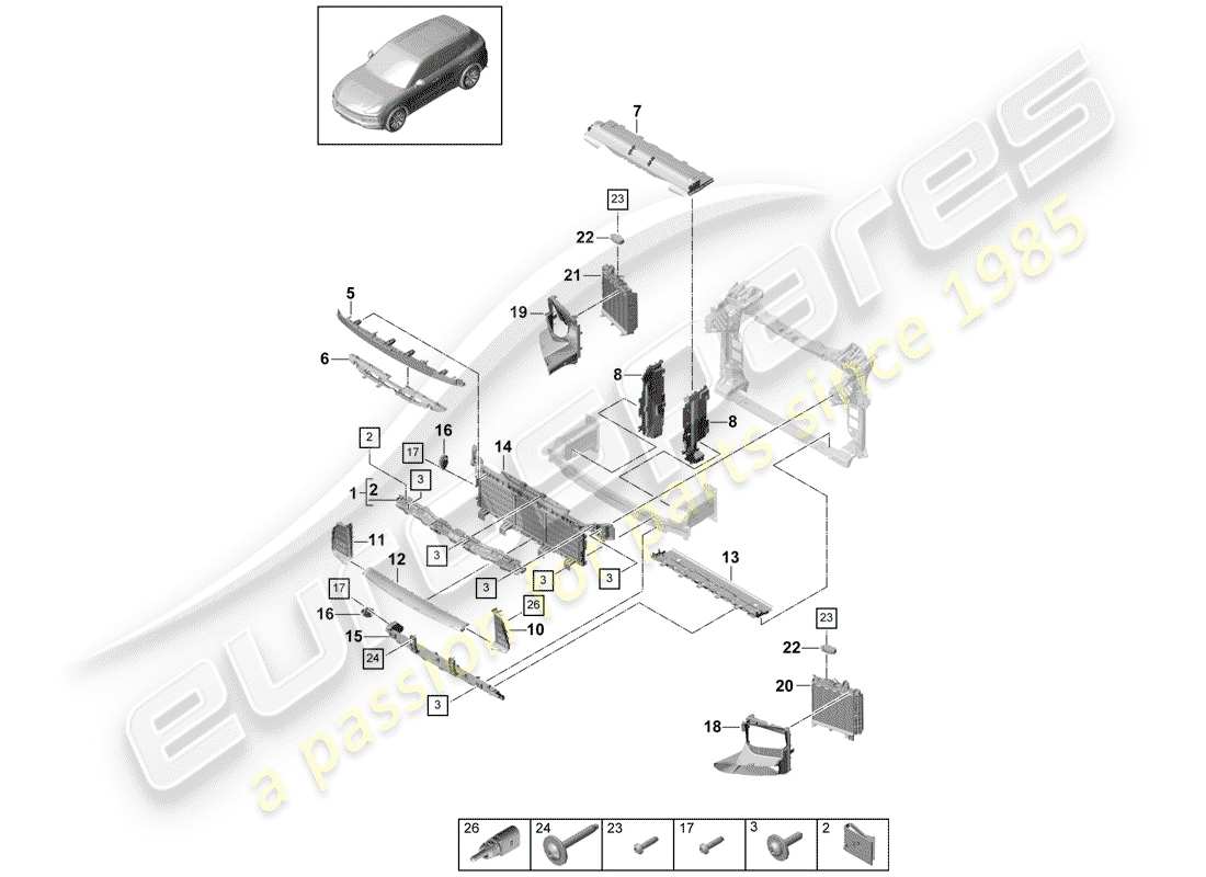 porsche 2020 (cayenne e3 9ya/9yb) conduit d'air schéma des pièces