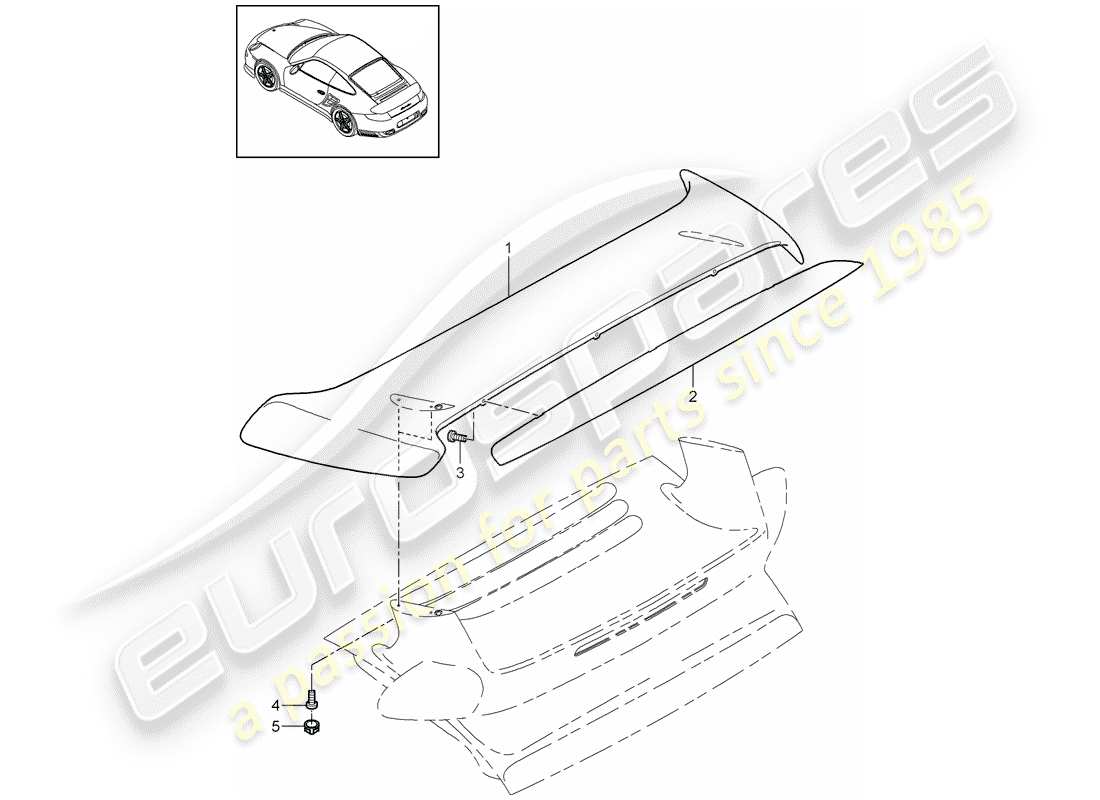 porsche 2012 (997-2 turbo / gt2 rs) spoiler arrière schéma des pièces
