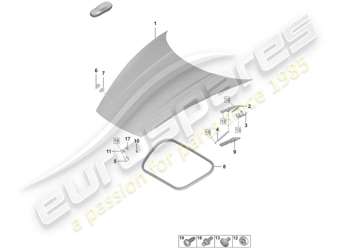 porsche 2019 (992-1) capot schéma des pièces
