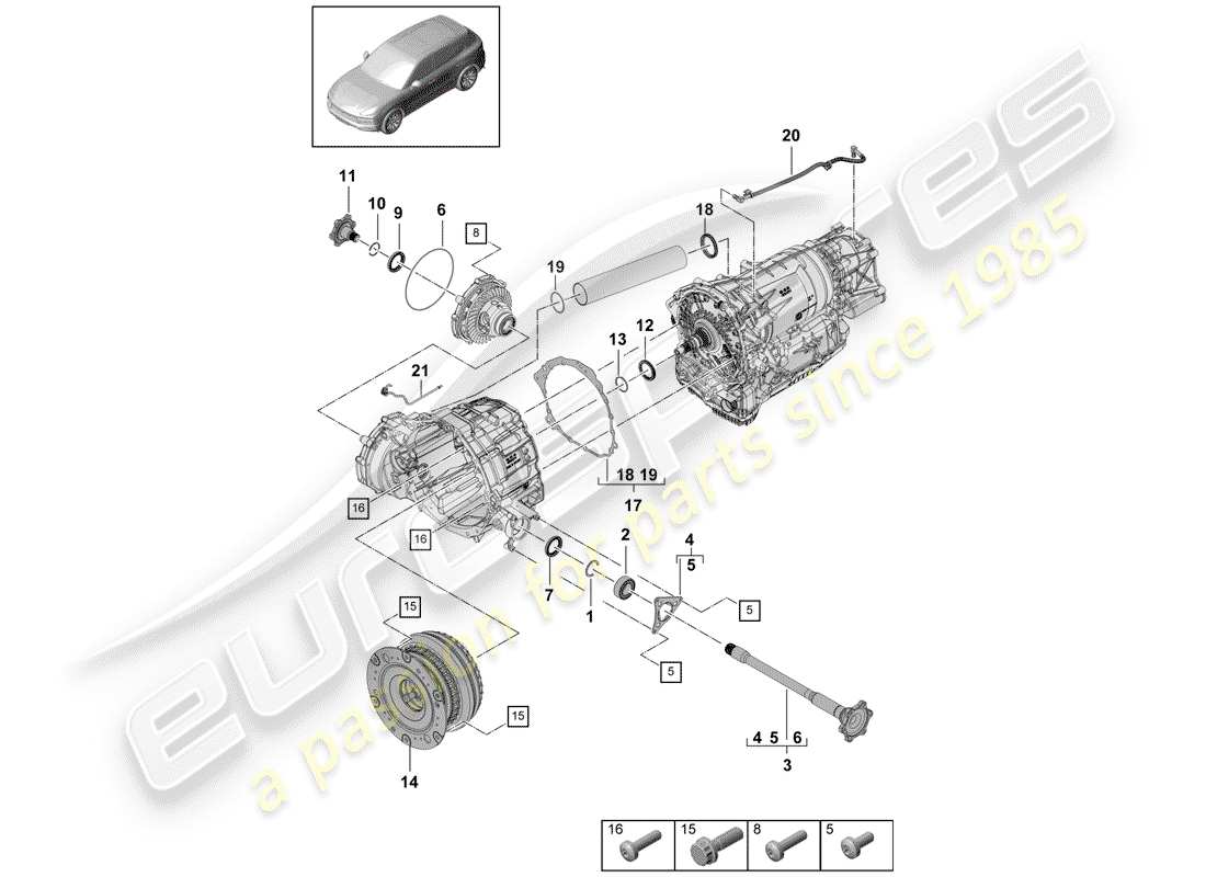 porsche 2020 (cayenne e3 9ya/9yb) 8-speed boîte de vitesses automatique schéma des pièces