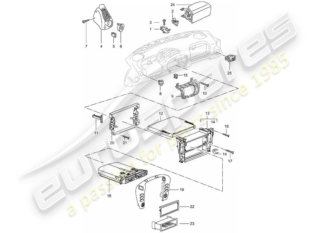 porsche 2005 (996 turbo / gt2) accessoires - garniture de tableau de bord schéma des pièces